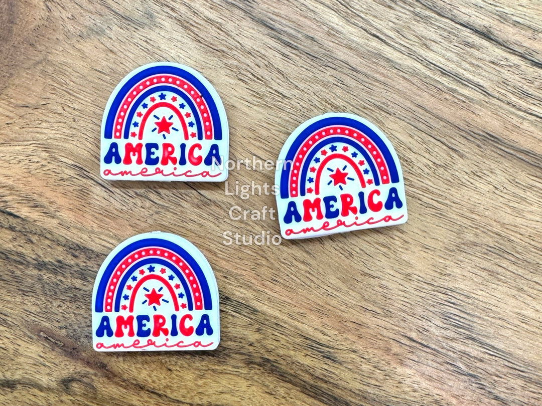America Rainbow Silicone Focal Bead , USA Focal, Red White and Blue Rainbow, Patriotic Focal, Summer Focal, 4th of July Focal