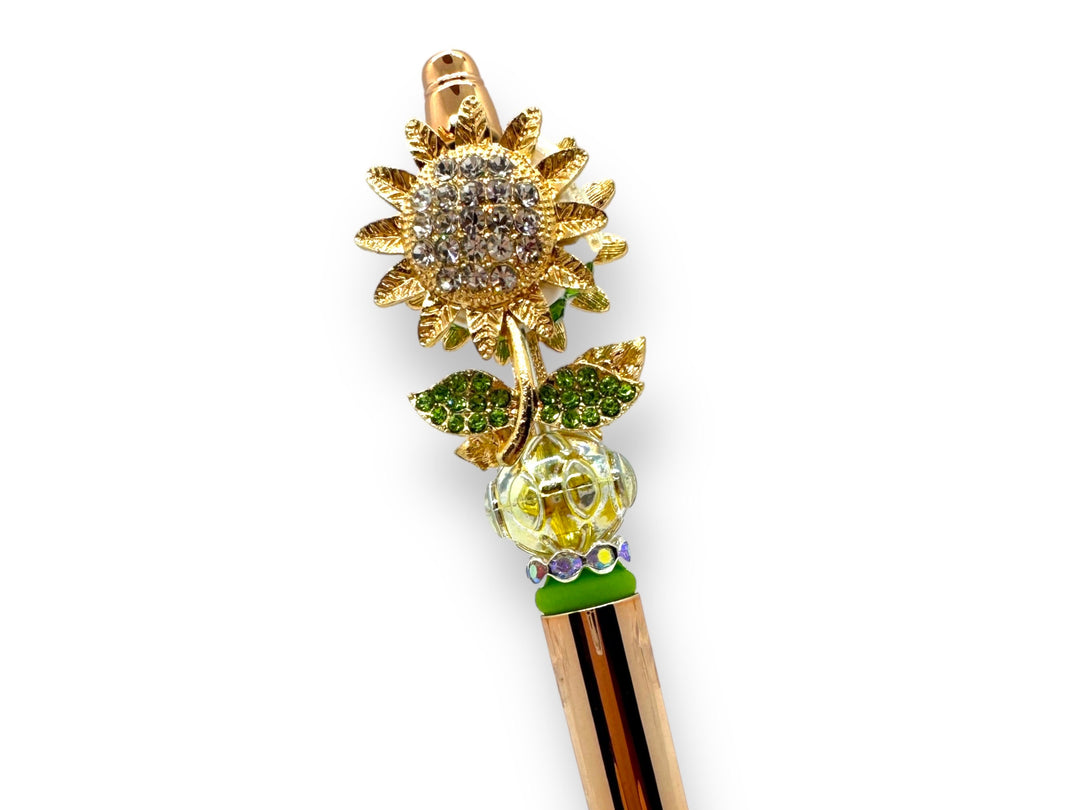 Rhinestone Sunflower Pen, Beaded Sunflower Pen, Fancy Sunflower Pen, Bling Sunflower Pen, Glam Sunflower Pen