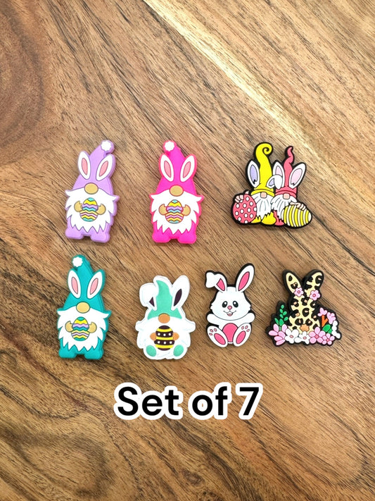 Set of 7 Gnome and Bunny Themed Focal Beads, Easter Gnome Focal, Bunny Gnome Focal, Bunny Focal, Leopard Print Bunny Bead