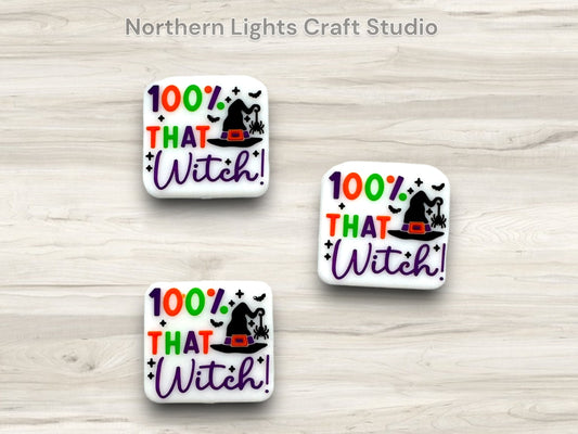 100% That Witch Silicone Focal Bead, Halloween Focal, Spooky Focal, Witch Focal, Halloween Beads