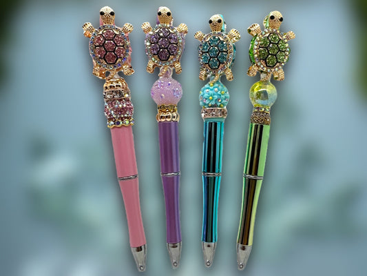 Beaded Bling Turtle Pen, Mosaic Turtle Pen, Fancy Turtle Pen, Rhinestone Turtle Pen (11 Color Options Available-see photos)