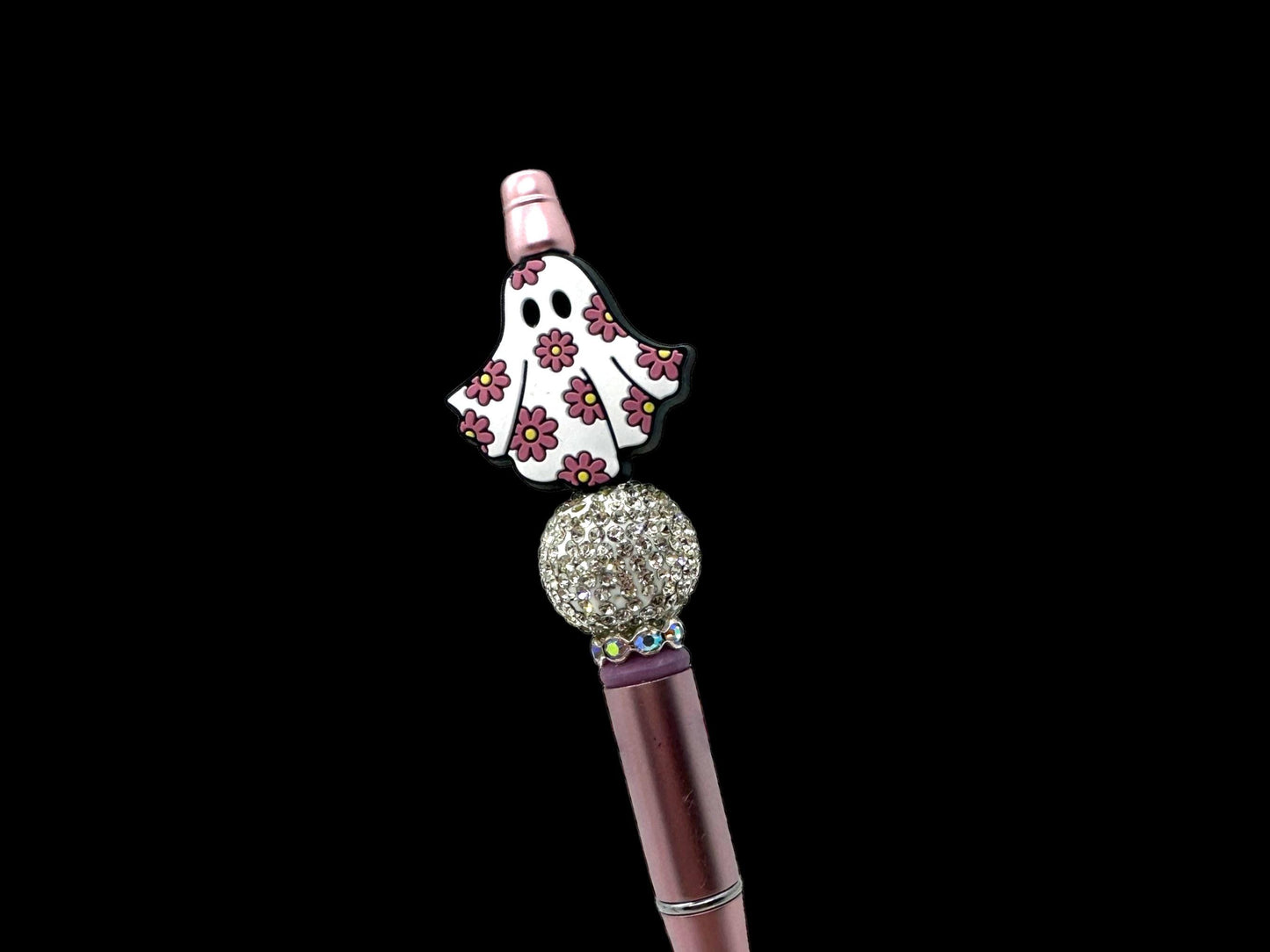 Ghost Pen, Flower Ghost, Flower Ghost Pen, Beaded Flower Ghost Pen, Rhinestone Ghost Pen, Bling Ghost, Cute Ghost Pen, Spooky Pen