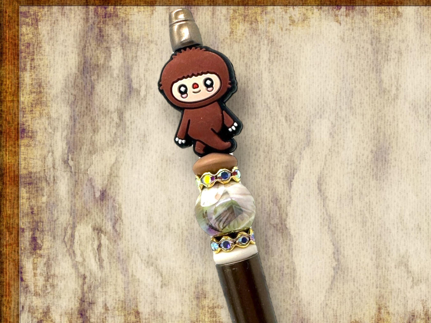 Handmade Bigfoot Beaded Pen, We Believe Cryptid Pen, We Believe Bigfoot Pen, Bigfoot In The Woods Pen