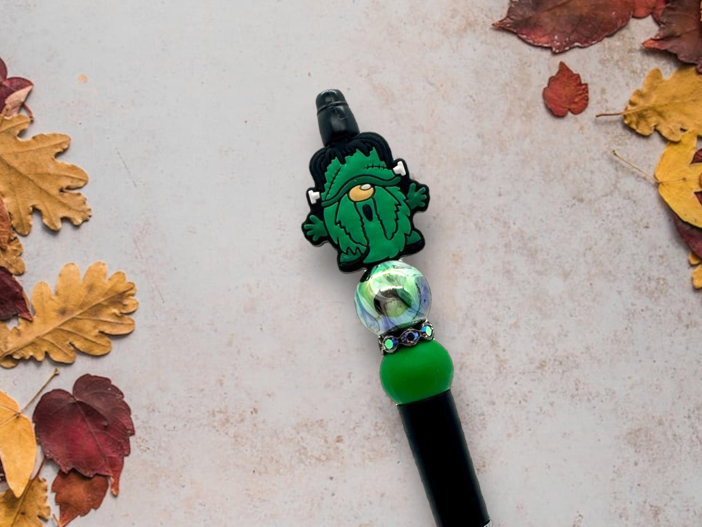 Halloween Themed Beaded Gnome Pens, Vampire Gnome Pen, Frankenstein Gnome Pen, Skull Gnome Pen