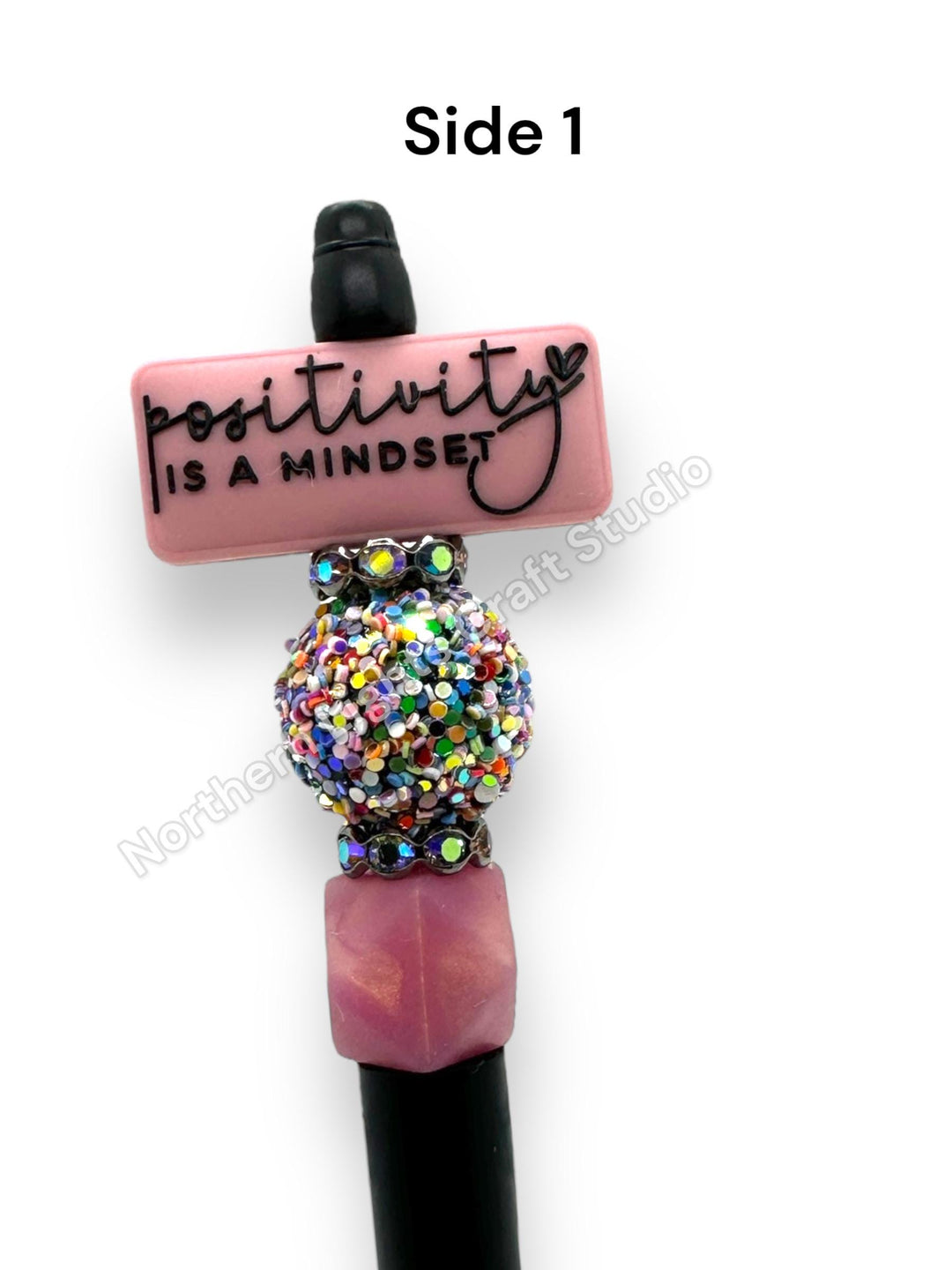 Positivity is a Mindset Happiness is a Mood Double-Sided Beaded  Pen, Encouragement Bead Pen, Positivity Focal Pen