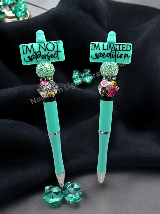 I'm Not Perfect I'm Limited Edition Double-Sided Beaded Pen, Encouragement Bead Pen, Attitude Pen, Positivity Focal Pen