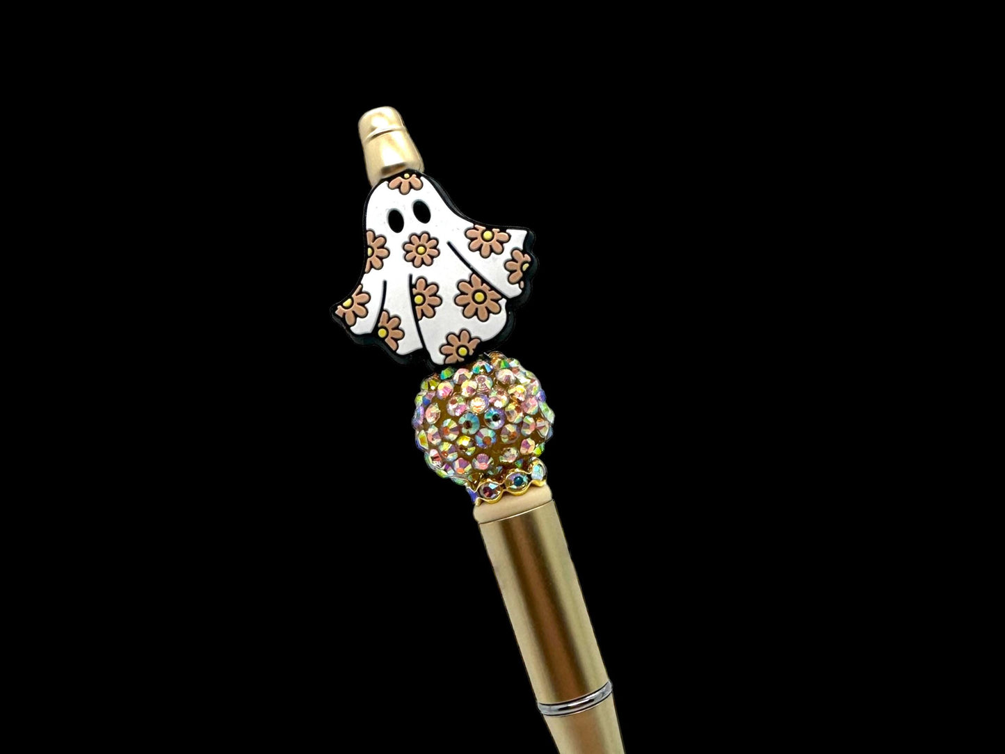 Ghost Pen, Flower Ghost, Flower Ghost Pen, Beaded Flower Ghost Pen, Rhinestone Ghost Pen, Bling Ghost, Cute Ghost Pen, Spooky Pen