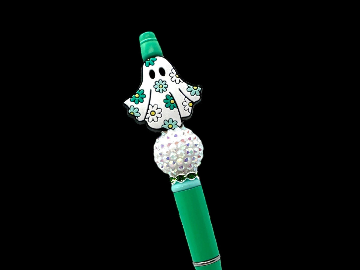 Ghost Pen, Flower Ghost, Flower Ghost Pen, Beaded Flower Ghost Pen, Rhinestone Ghost Pen, Bling Ghost, Cute Ghost Pen, Spooky Pen