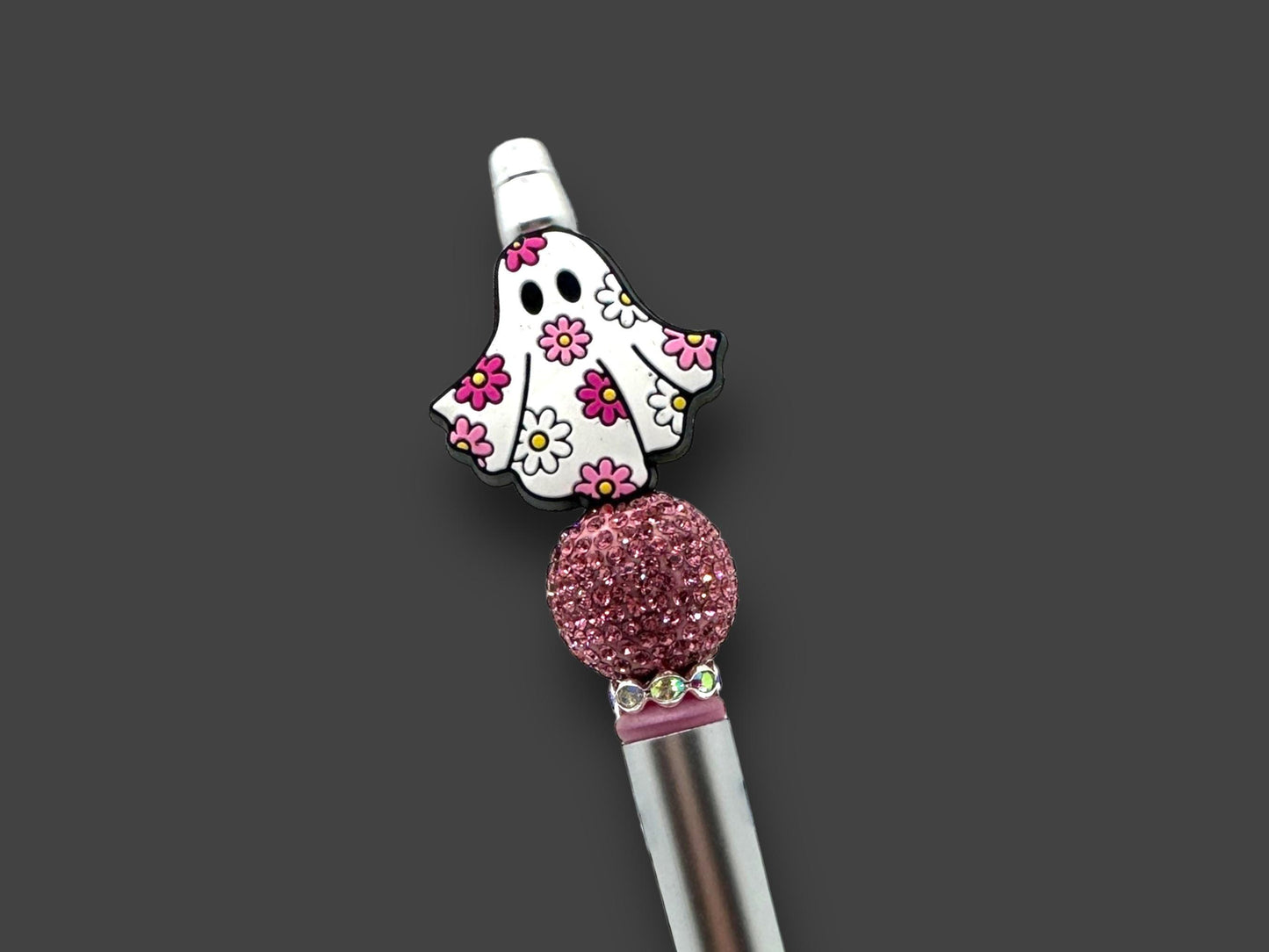 Ghost Pen, Flower Ghost, Flower Ghost Pen, Beaded Flower Ghost Pen, Rhinestone Ghost Pen, Bling Ghost, Cute Ghost Pen, Spooky Pen