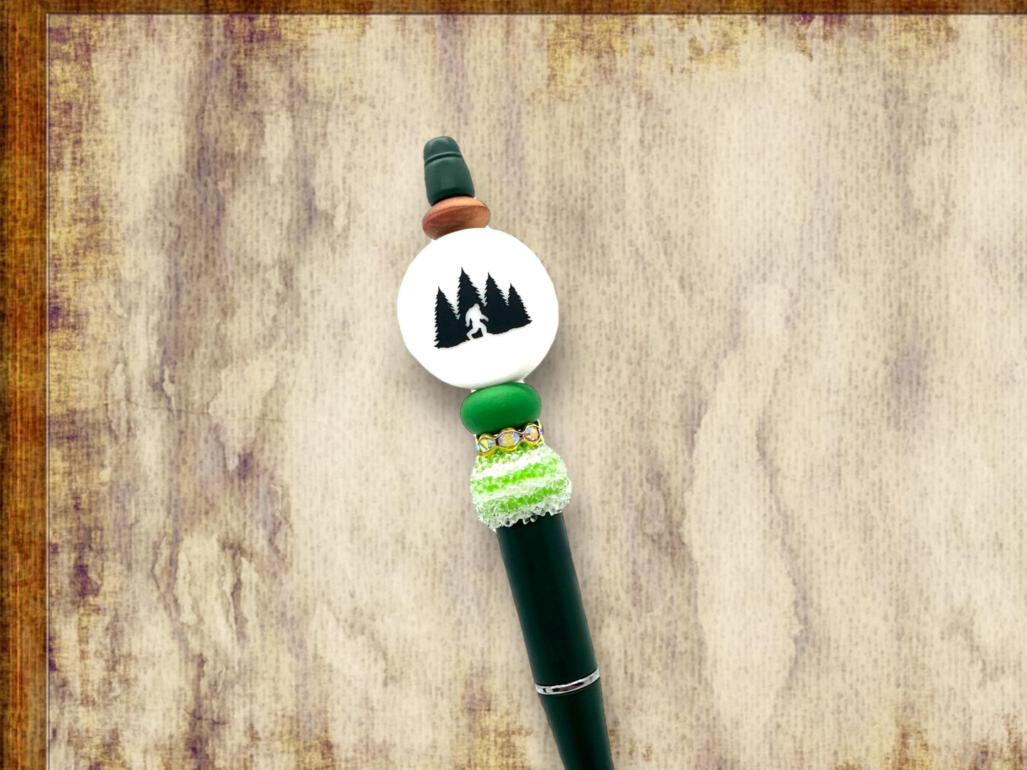 Handmade Bigfoot Beaded Pen, We Believe Cryptid Pen, We Believe Bigfoot Pen, Bigfoot In The Woods Pen