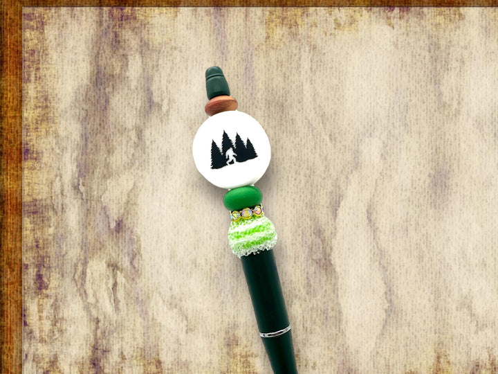 Handmade Bigfoot Beaded Pen, We Believe Cryptid Pen, We Believe Bigfoot Pen, Bigfoot In The Woods Pen