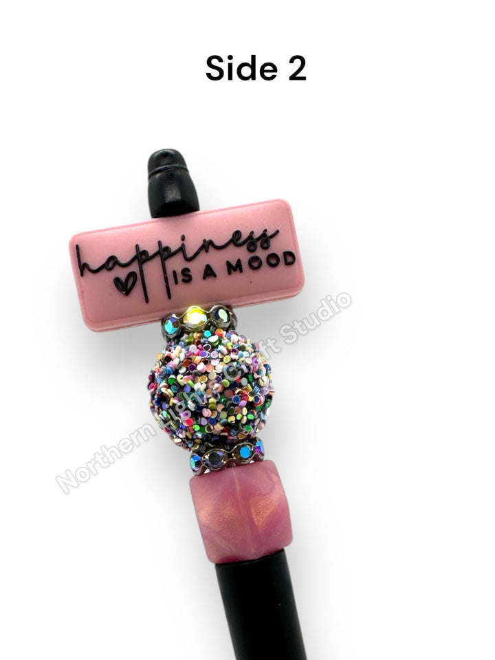 Positivity is a Mindset Happiness is a Mood Double-Sided Beaded  Pen, Encouragement Bead Pen, Positivity Focal Pen