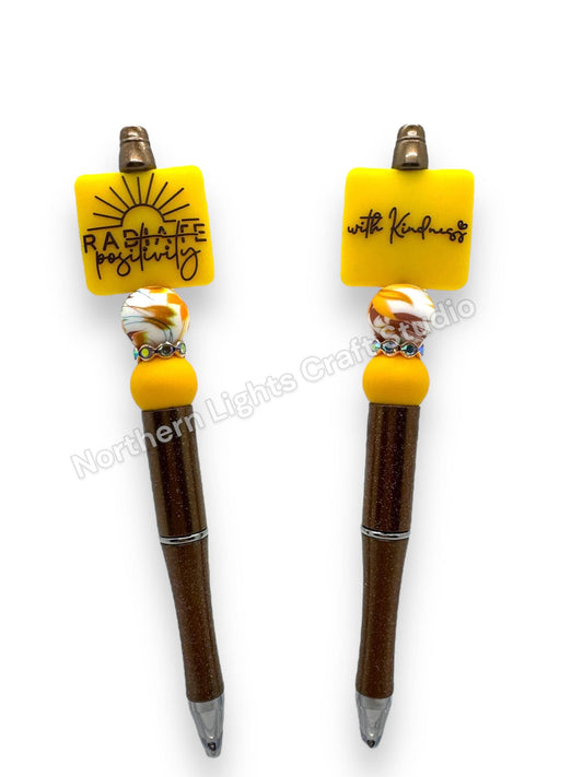 Radiate Posititivy With Kindness Double-Sided Beaded Pen, Encouragement Bead Pen, Kindness Pen, Positivity Focal Pen