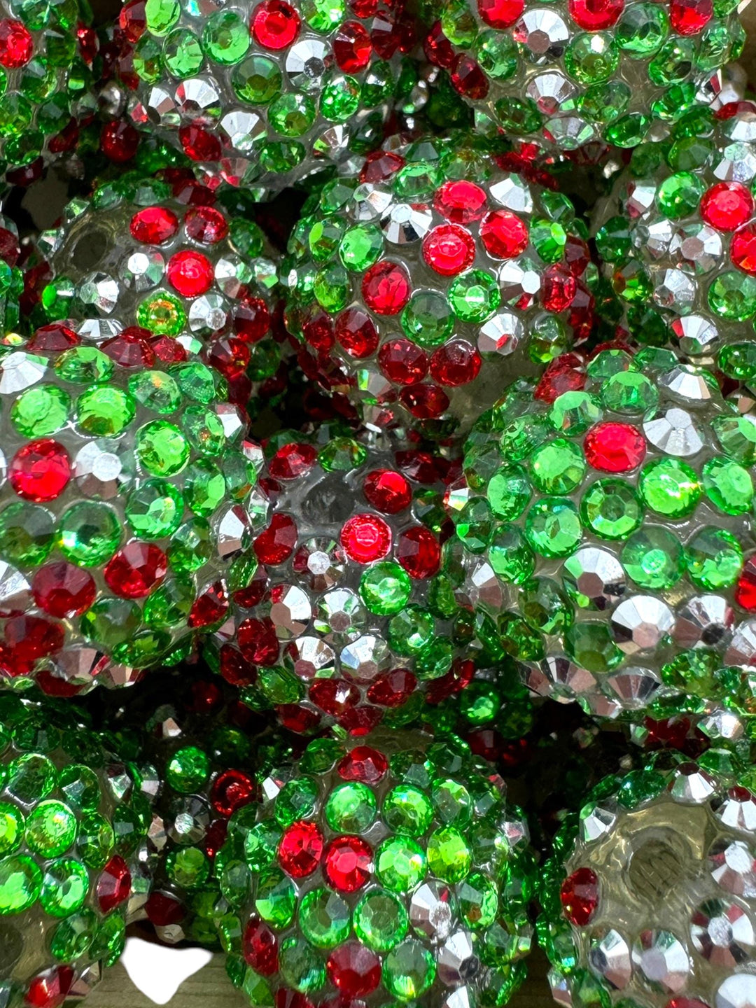 Christmas Green Red Silver 20m Acrylic Rhinestone Beads - 10pc.