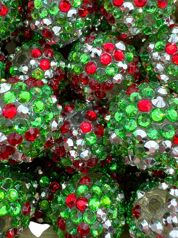 Christmas Green Red Silver 20m Acrylic Rhinestone Beads - 10pc.