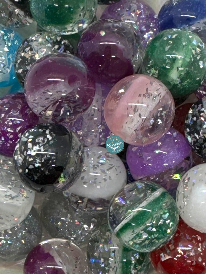 16mm Silver Glitter Cat Eye Acrylic Bead Mix - 20pc.