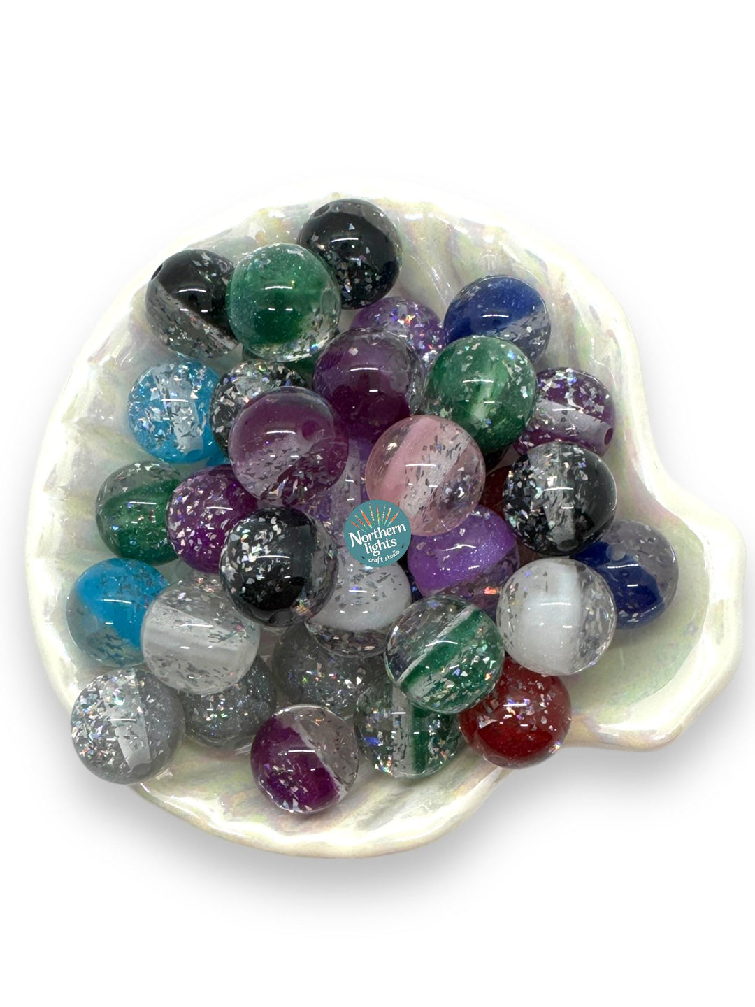 16mm Silver Glitter Cat Eye Acrylic Bead Mix - 20pc.