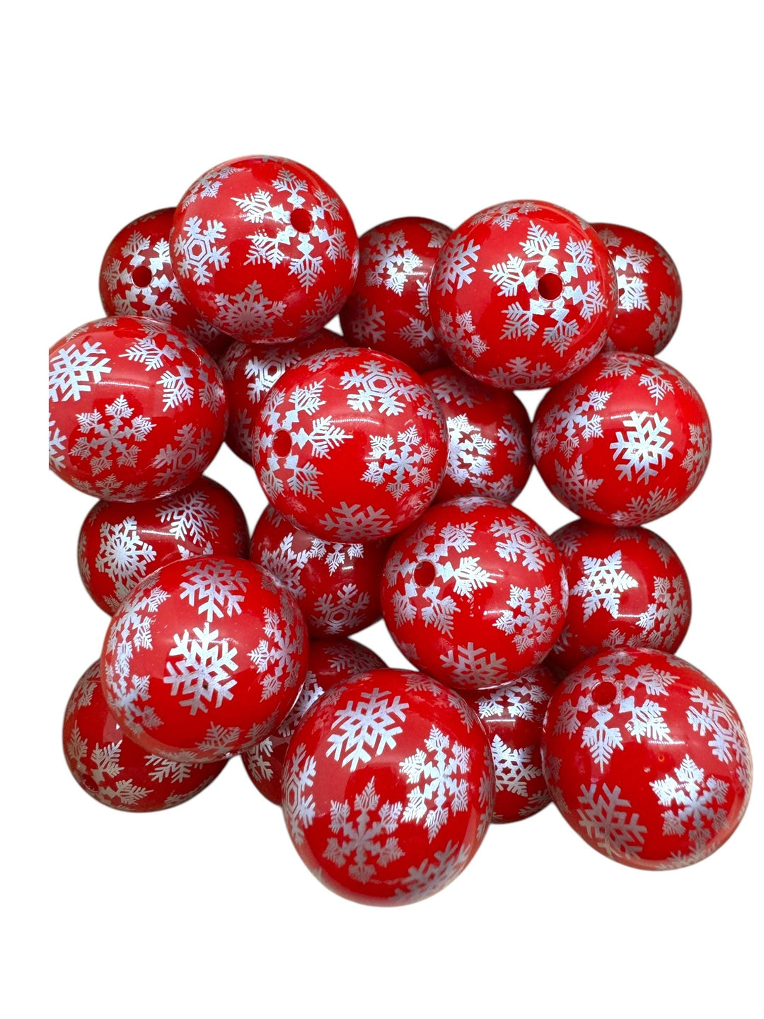 20mm Printed Acrylic Christmas Beads, Bubblegum Christmas Beads Pack of 10