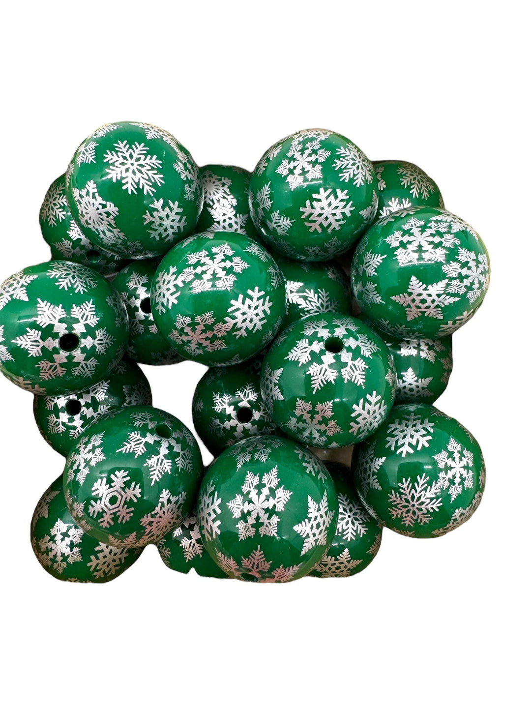 20mm Printed Acrylic Christmas Beads, Bubblegum Christmas Beads Pack of 10