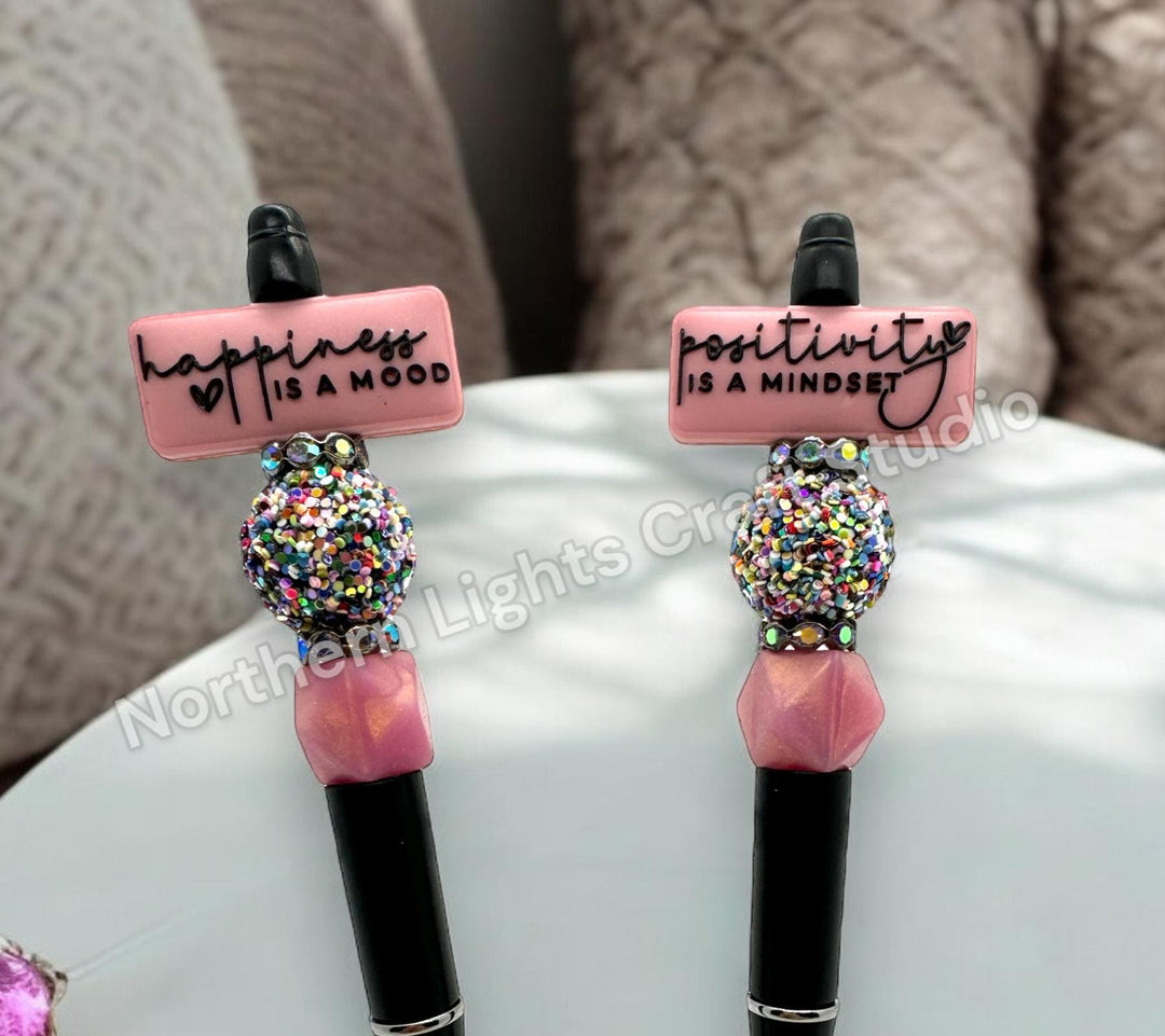 Positivity is a Mindset Happiness is a Mood Double-Sided Beaded  Pen, Encouragement Bead Pen, Positivity Focal Pen