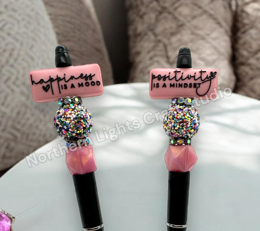 Positivity is a Mindset Happiness is a Mood Double-Sided Beaded  Pen, Encouragement Bead Pen, Positivity Focal Pen