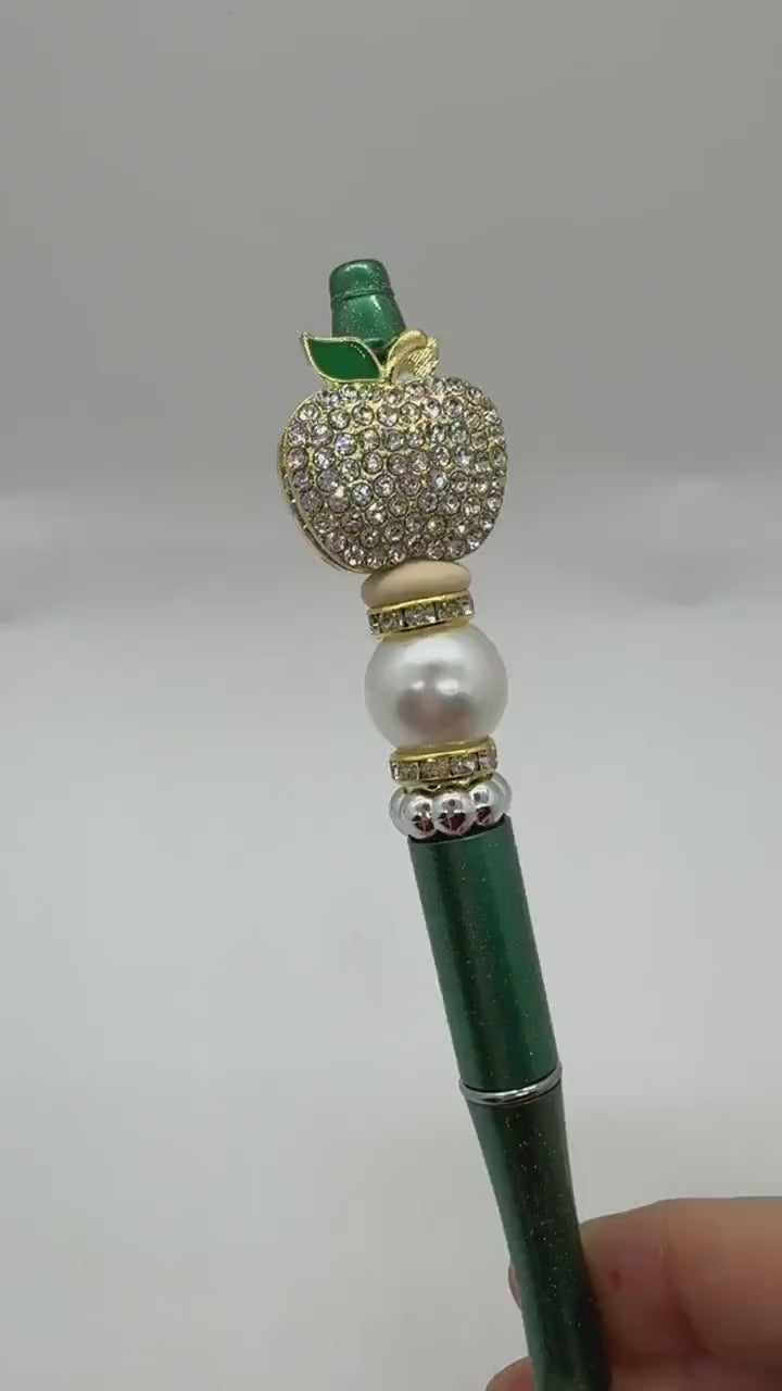Rhinestone Apple Bead Pen, Bling Teacher Appreciation Gift, Glitzyy Apple Pen, Teacher Apple Pen, Teacher Christmas Gift, Cute Teacher Pen