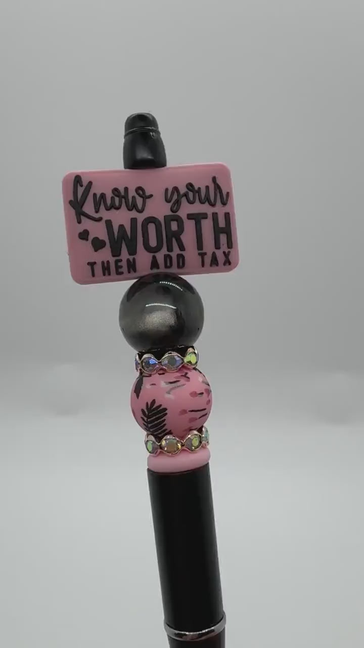 Know Your Worth Then Add Tax Beaded Focal Pen, Encouragement Bead Pen, Kindness Pen, Positivity Focal Pen