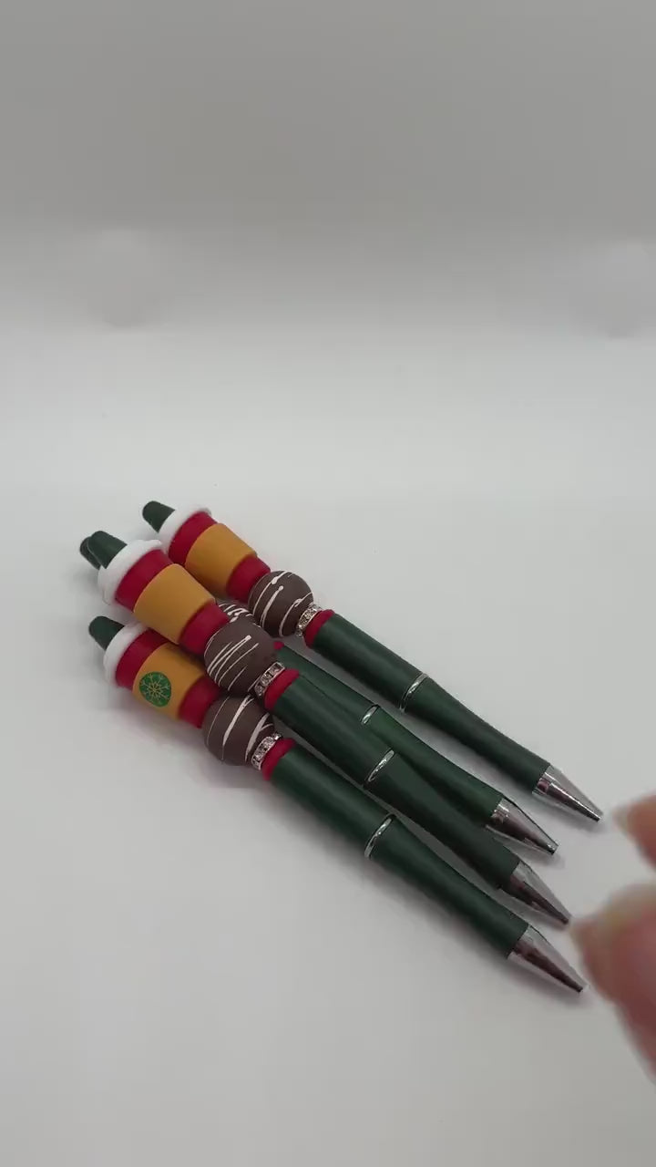 Limited Edition 3D Christmas Coffee Pen, Beaded Pens, Beaded Coffee Pens, Peppermint Mocha Gift