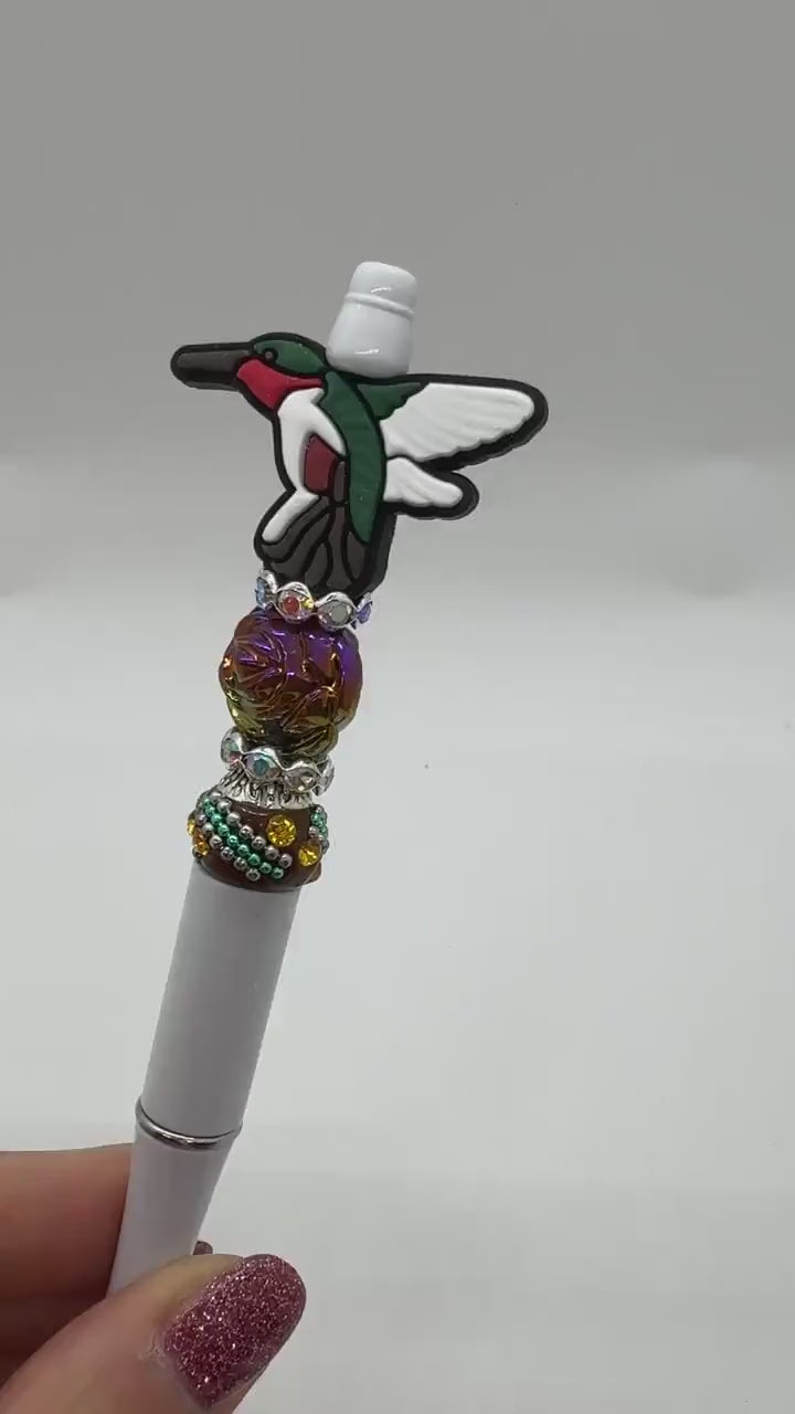 Hummingbird Beaded Pen, Custom Bird Pen, Flamingo Pen, Custom Bird Bead Pen, Bling Hummingbird Pen, Cardinal Bird Pen, Parrot Pen
