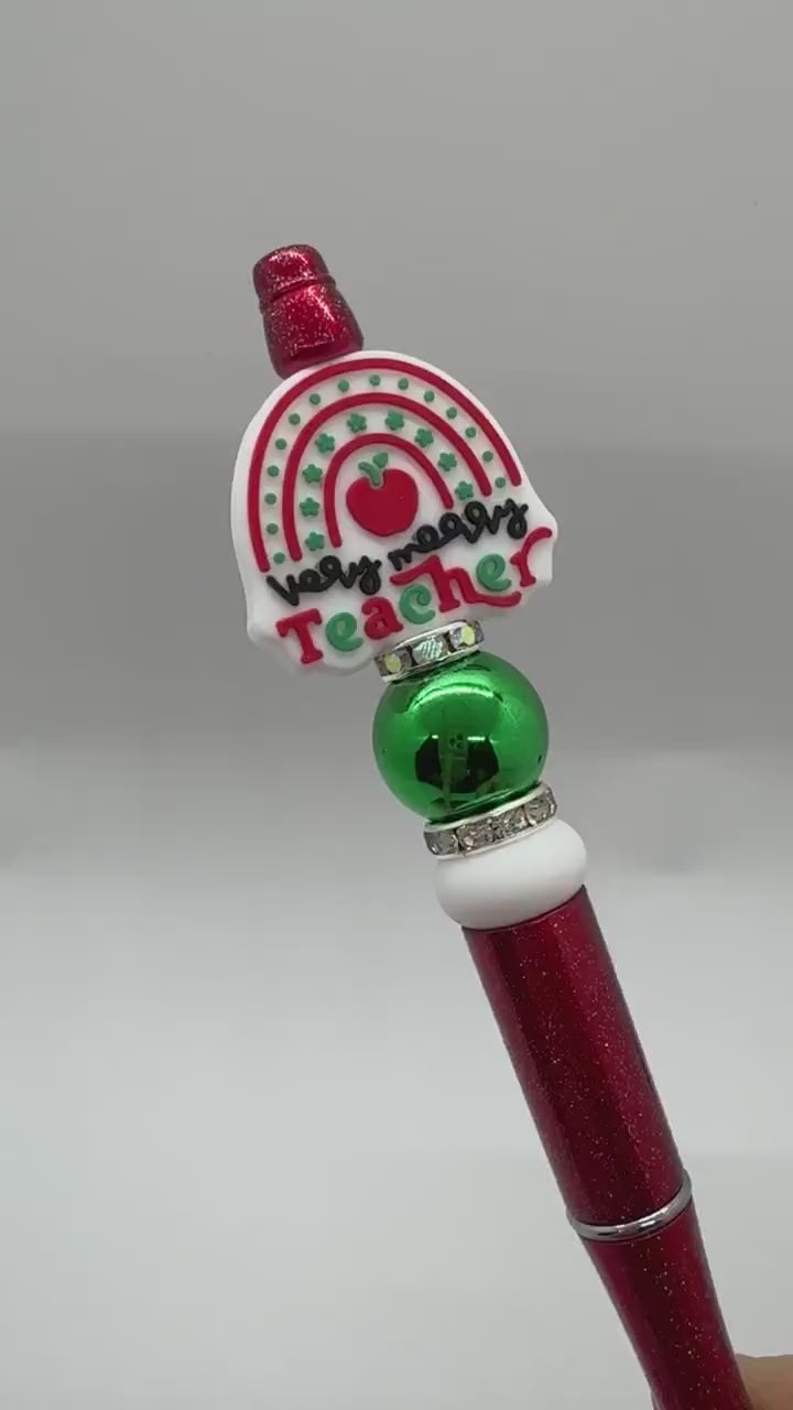 Teacher Appreciation Beaded Pen, Custom Beaded Teacher Pen, Teacher Christmas Gift, Very Merry Teacher, Santa&