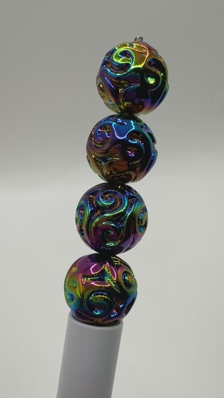 16mm Black UV Swirl Carved Beads -10pc.