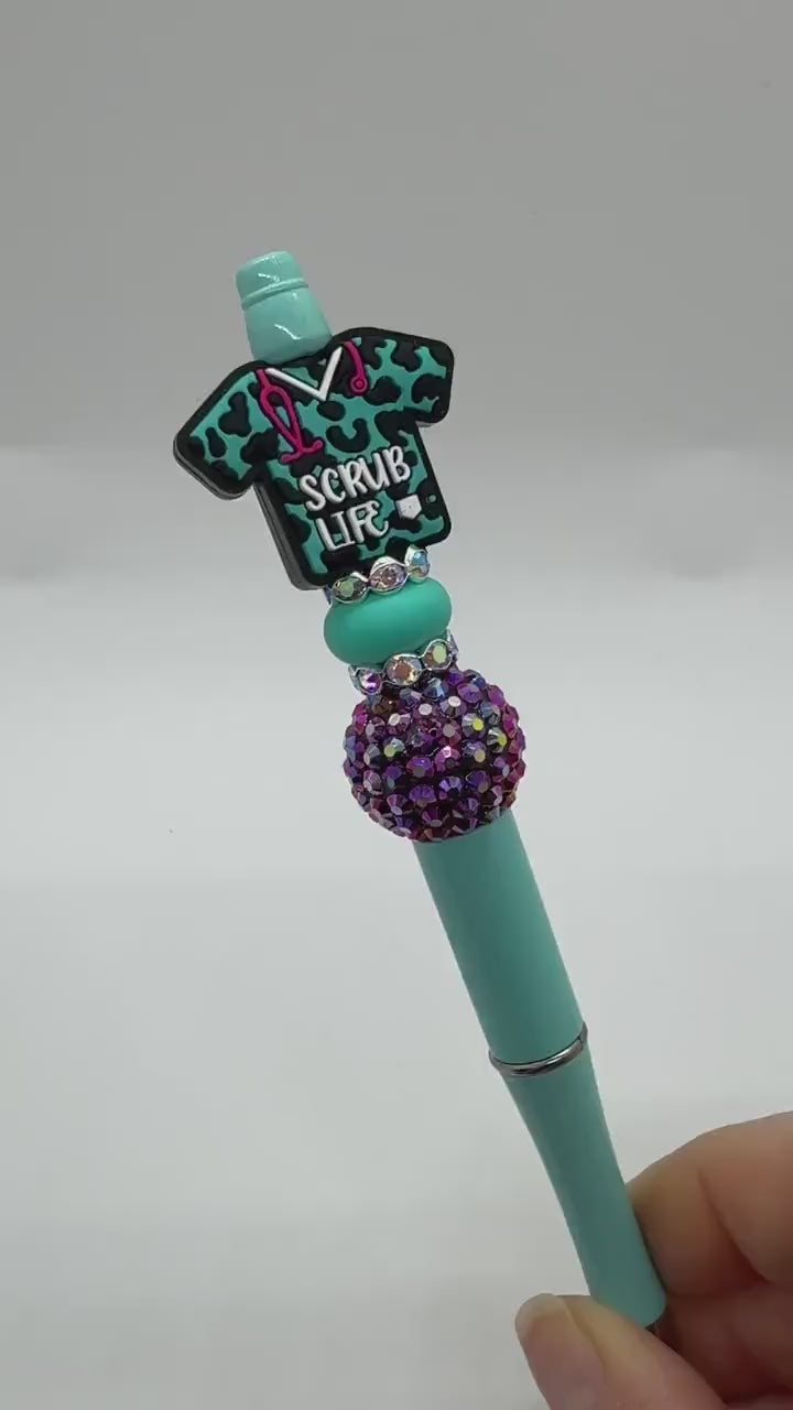 Scrub Life Bead Pen, Beaded Scrub Life Pen, Leopard Print Scrub Life, Gifts for Medical Staff, Nurse Keychain