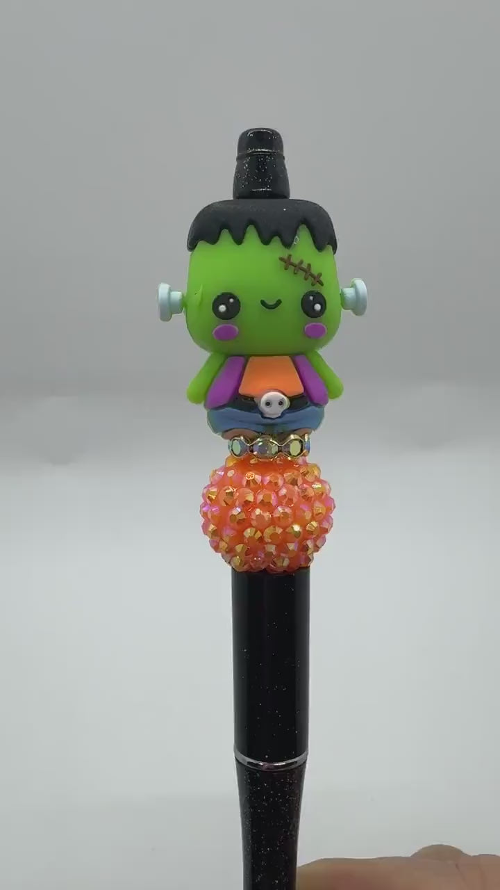 Limited Edition 3D Halloween Beaded Pens, Frankenstein Pen, Spooky Cup Pen, Boo! Pen, Cute Halloween Pen, Bling Halloween Pen