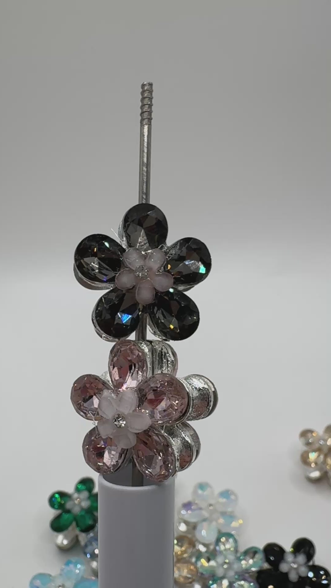 Metal Flower Crystal Beads 4 piece mix