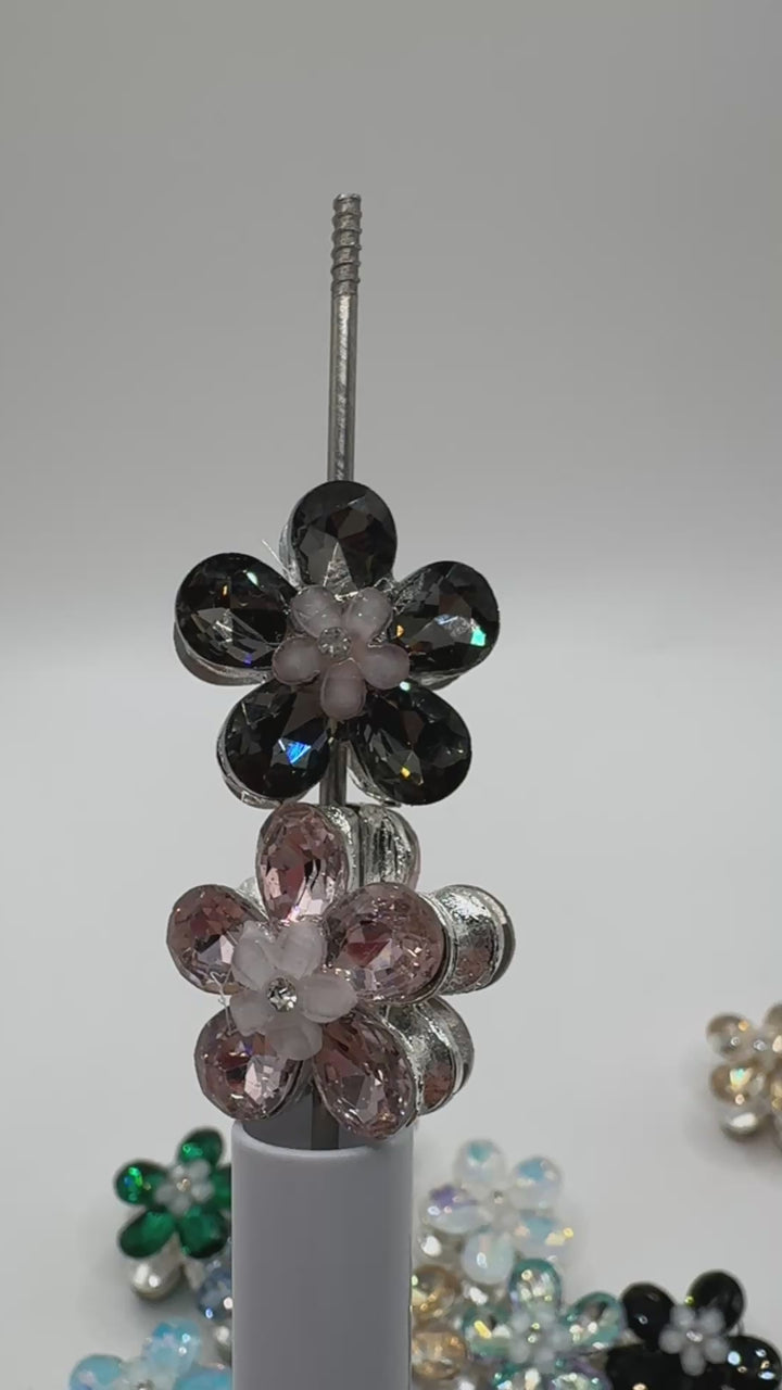 Metal Flower Crystal Beads 4 piece mix
