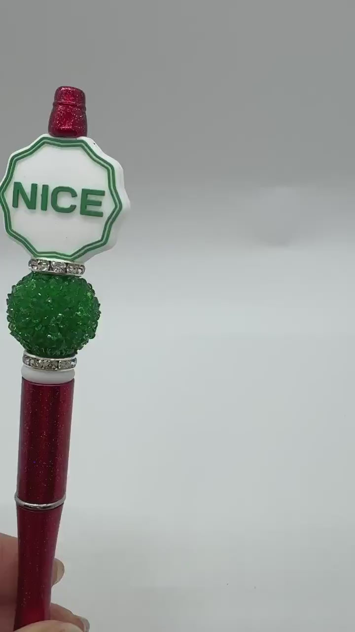 Custom Beaded Naughty or Nice Double Sided Pens, Santa&