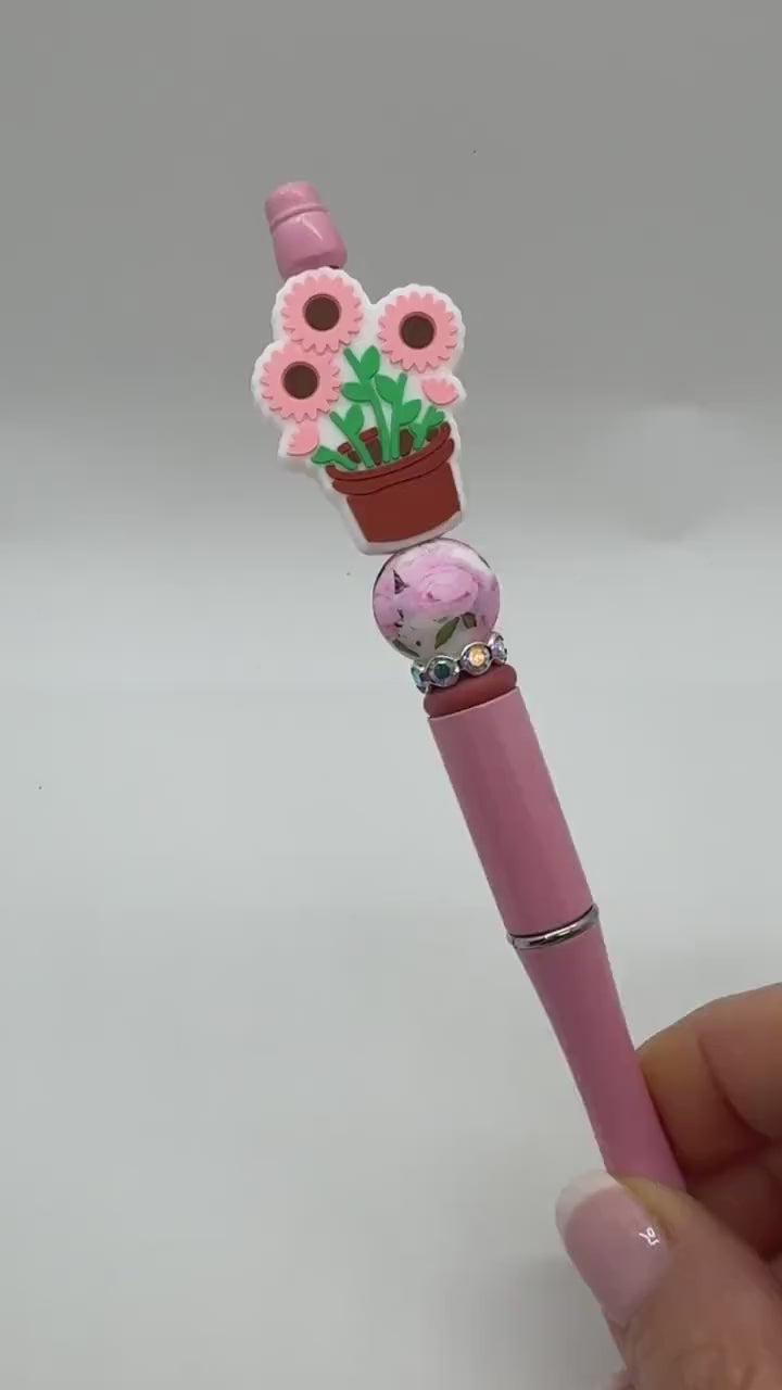 Beaded Flower Pen, Potted Flower Pen, Potted Flower Pen, Bling Flower Pen, Bling Flower Pen, Fancy Flower Pen