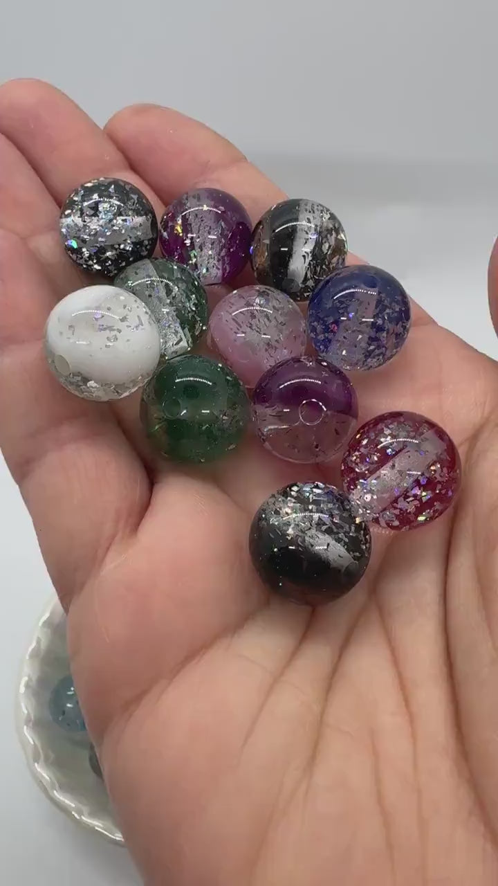 16mm Silver Glitter Cat Eye Acrylic Bead Mix - 20pc.