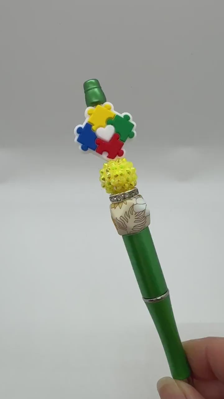 Custom Beaded Autism Awareness Pen, Autism Awareness Puzzle Bead Pen, Autism Therapist Gift Idea, Autism Support Pen