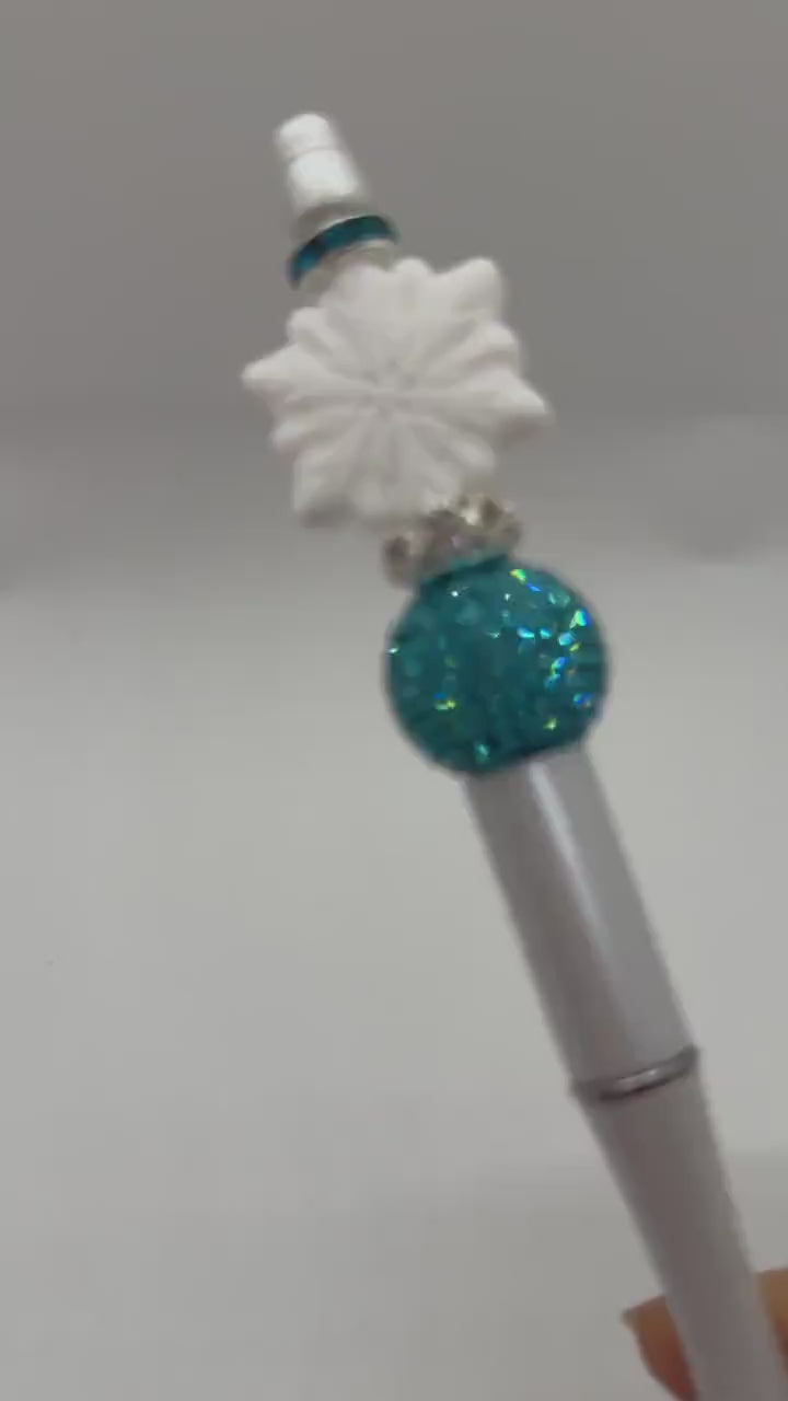 Custom Beaded Winter Pen, Snowflake Pen, Winter Beaded Pen, Rhinestone Snowflake Pen, Bling Winter Pen