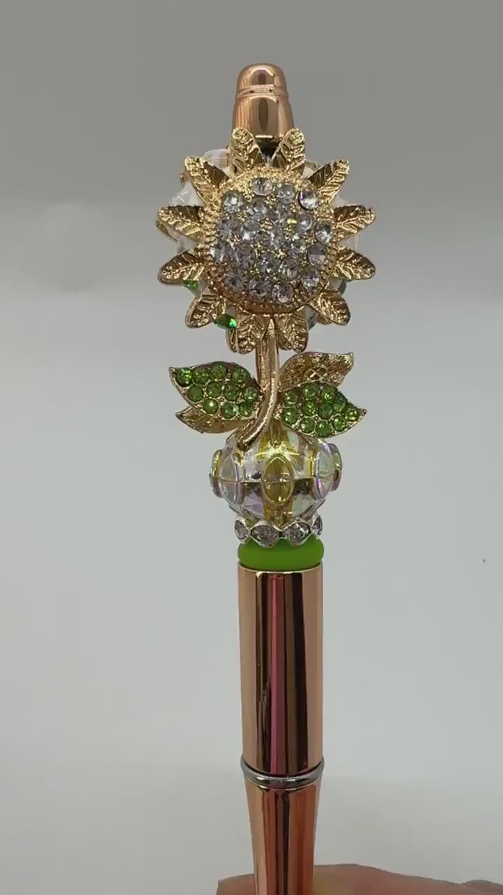 Rhinestone Sunflower Pen, Beaded Sunflower Pen, Fancy Sunflower Pen, Bling Sunflower Pen, Glam Sunflower Pen