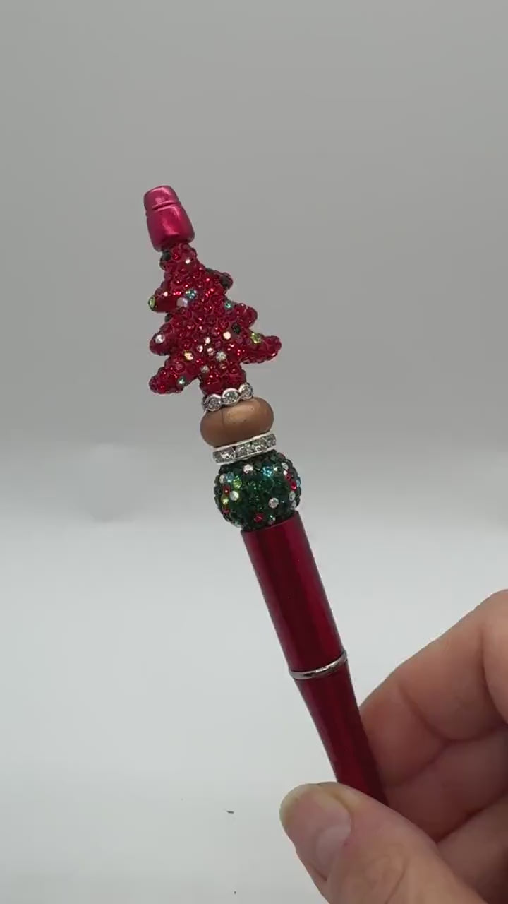 Beaded Rhinestone Christmas Tree Pen, Bling Bead Pen, Christmas Stocking Stuffer, Fancy Bead Pen, Bling Christmas Tree Pen