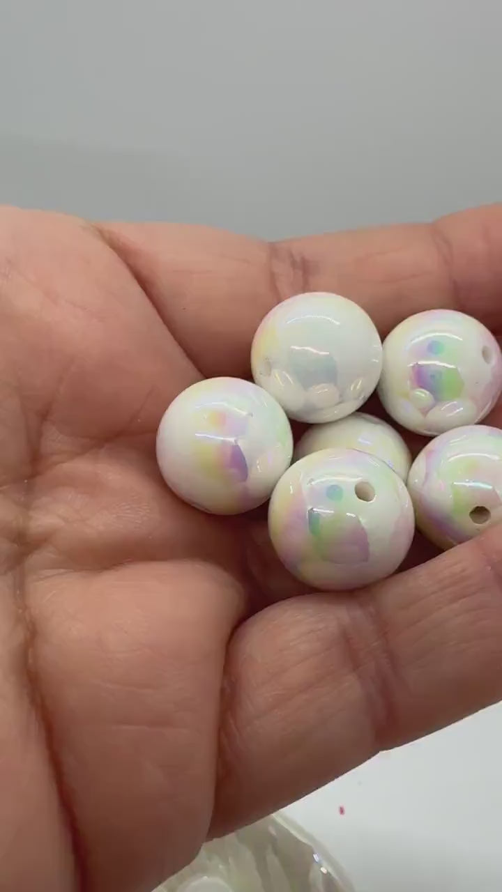 16mm White AB Finish Beads - 25pc.