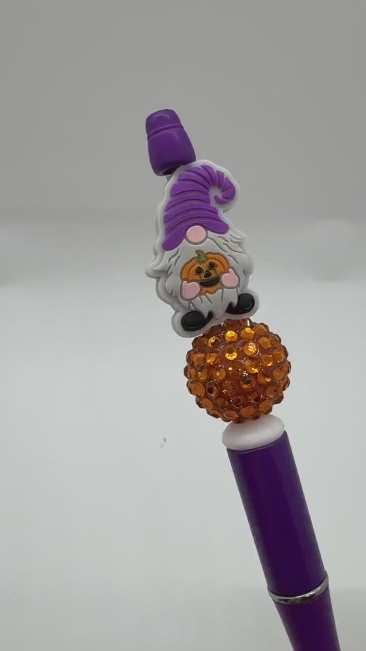 Halloween Custom Bead Pen, Bling Pen, Gnome Collector, Gnomes, Jack-0-Lantern, Rhinestone Pen, Trick or Treat Gift, Halloween Door Prize